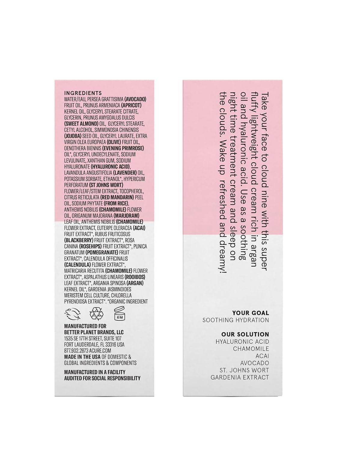 imageAcure Seriously Soothing Cloud Cream Hydrating Night Cream for Normal to Dry Sensitive Skin Facial Moisturizer for All Skin Types Enriched with Argan Extract amp Hyaluronic Acid100 Vegan 17 oz