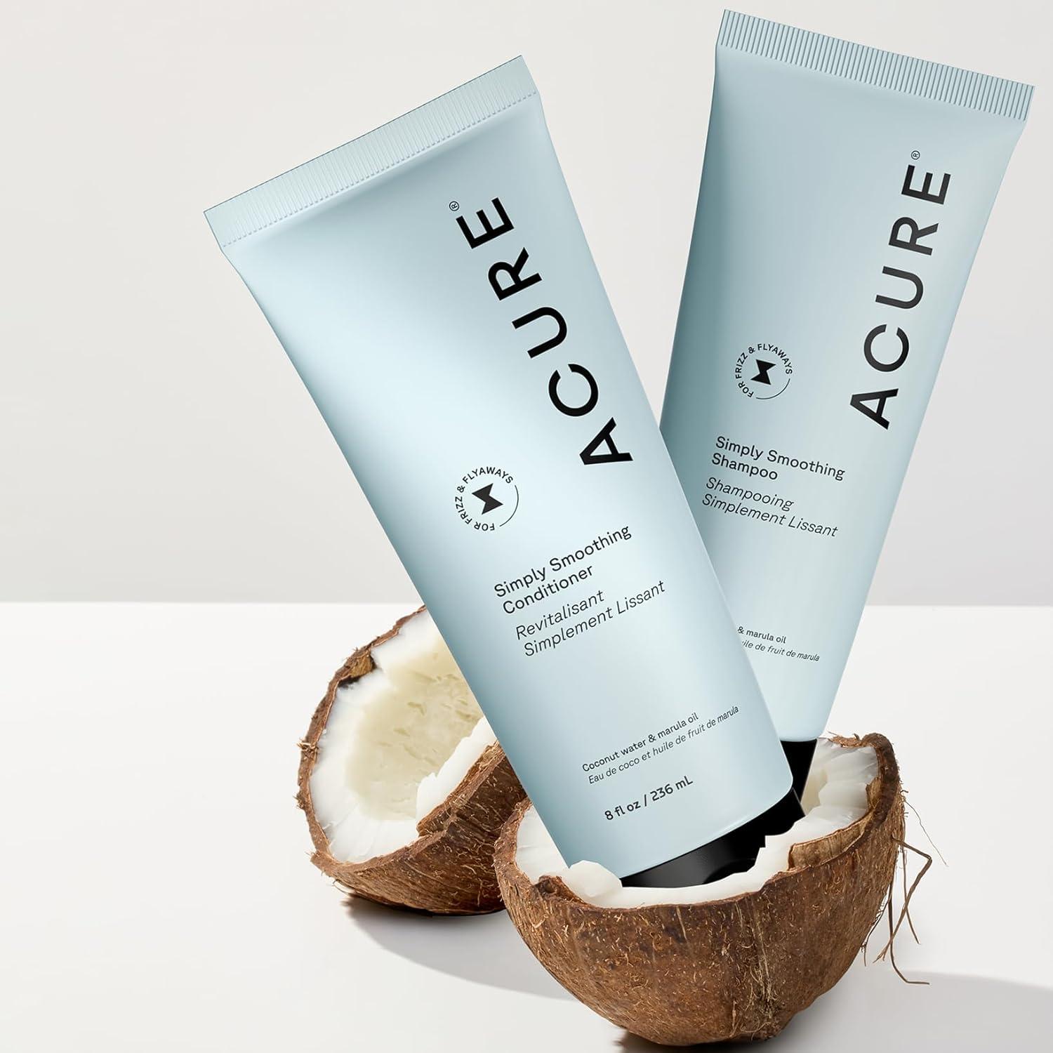 imageAcure Simply Smoothing Shampoo and Conditioner Set Hydrating amp Moisturizing for Women amp Men Moisturize Frizzy Dry Damaged Hair wCoconut Water Vegan Paraben amp Sulfate Free 8 fl oz 2 Pack8 Fl Oz Pack of 2