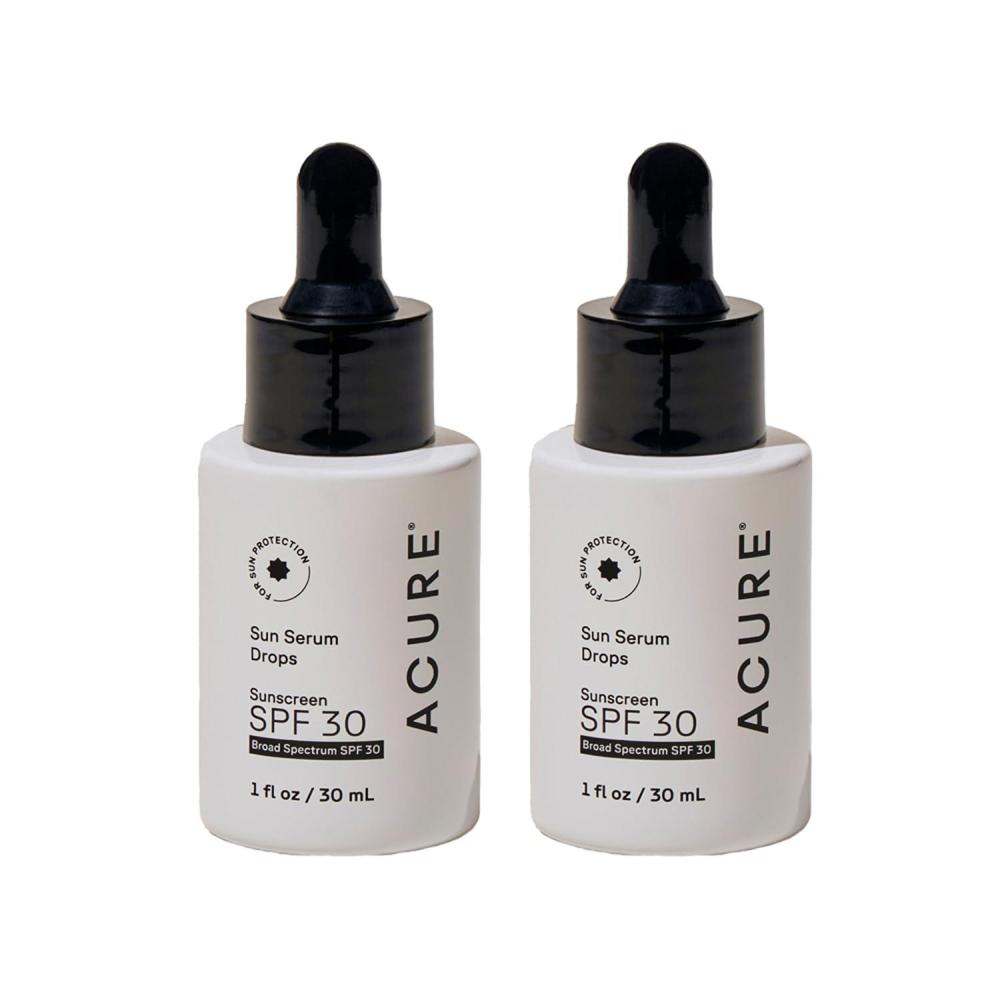 imageAcure Sun Serum Drops SPF 30  Hydrating Sunscreen Serum with BroadSpectrum Protection Skincare for Beauty Glow Light amp Sheer UV Shield Use with Makeup Travel Size Sulfate Free Vegan  1 fl oz1 Fl Oz Pack of 2
