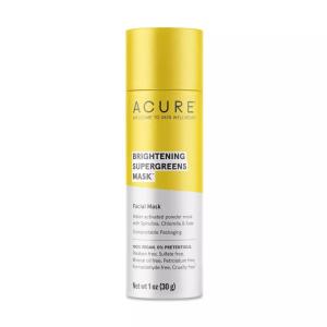 Acure Brightening Supergreens Mask – Concentrated Green Facial Mask to Cleanse, Detoxify, and Moisturize – Water-Activated Powder Face Mask with Spirulina, Chlorella & Kale – All Skin Types 1 oz