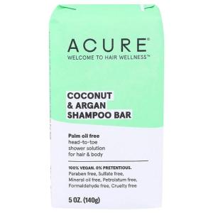 Acure Coconut & Argan Shampoo Bar, 100% Vegan, Performance Driven Body & Hair Care, All-In-One shower Solution, Palm Oil Free, 5 Oz(5 Ounce (Pack of 1))