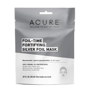 Acure Foil-Time Fortifying Silver Mask | 100% Vegan | Traps Heat to Open Pores For Superior Serum Delivery | Niacinamide & Glacial Glycoproteins – For Rejuvenated & Refreshed Apprearance | 1 Count (ACO02146)(1 Count (Pack of 1))