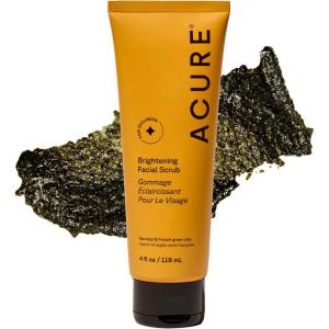Acure Brightening Facial Scrub – Exfoliating Face Wash, Gentle Daily Scrubber & Exfoliator for Women & Men for Radiant Skin, Cleansing Wash with Sea Kelp & French Green Clay – 4 fl oz